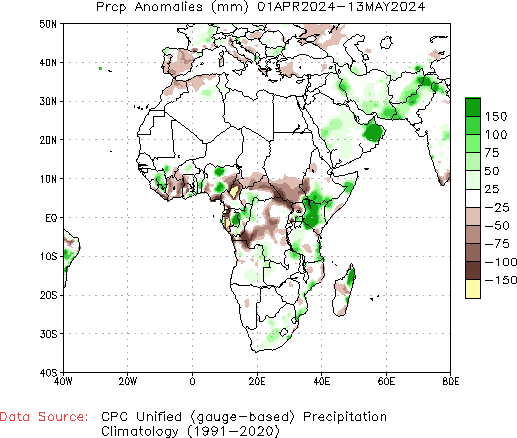 April to current Precipitation Anomaly (millimeters)