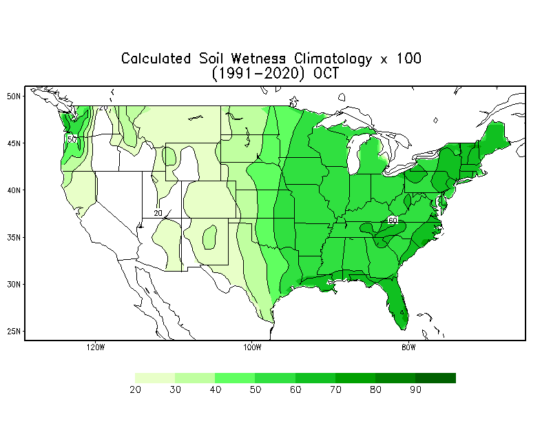 OCTOBER Soil Wetness Climatology (mm)