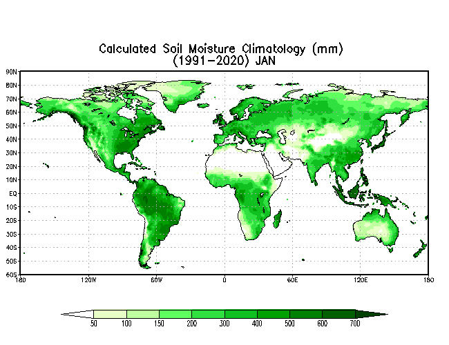 JANUARY Soil Moisture Climatology (mm)