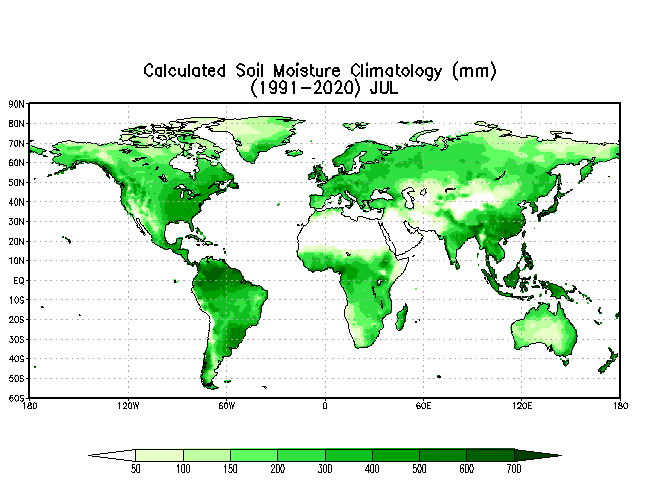 JULY Soil Moisture Climatology (mm)