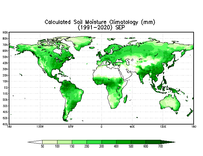 SEPTEMBER Soil Moisture Climatology (mm)