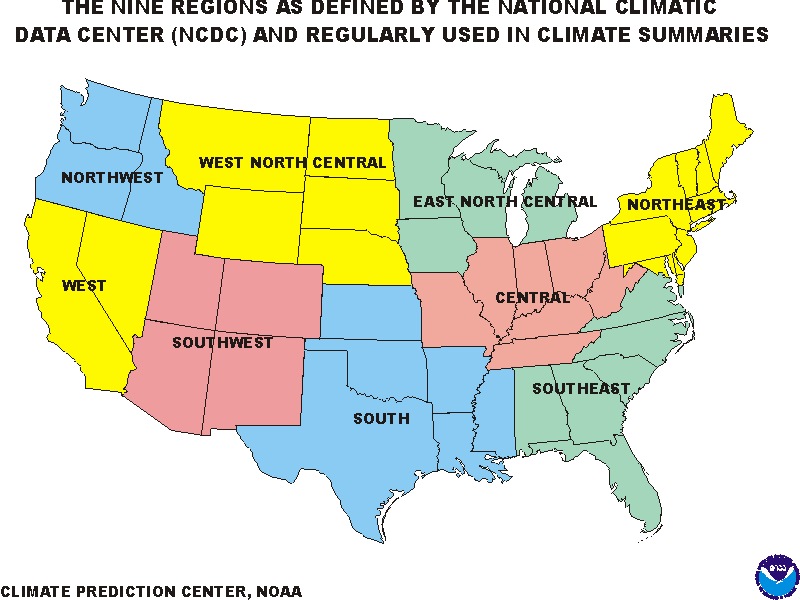 Nine Climate Regions Map