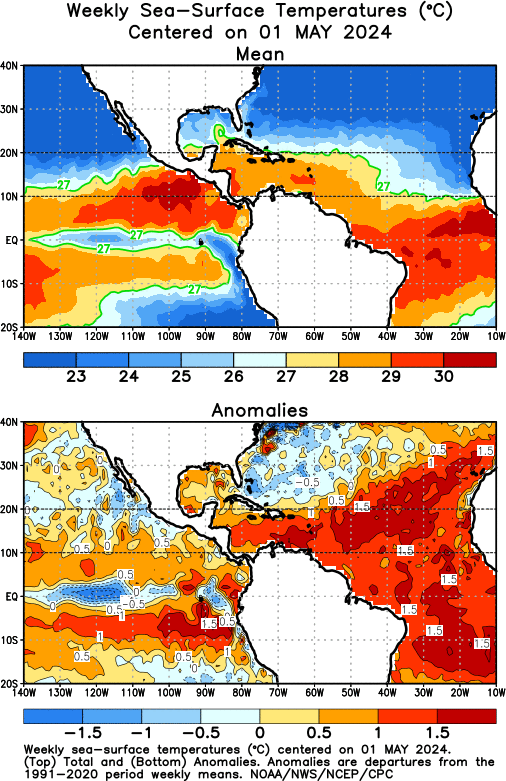 Atlantic & Pacific Sea Surface Temperatures - Last Week
