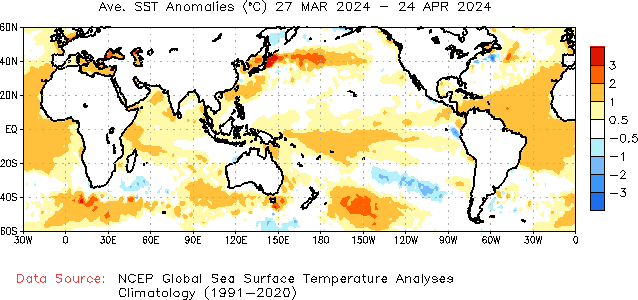 4-weeks anomaly Sea Surface Temperature