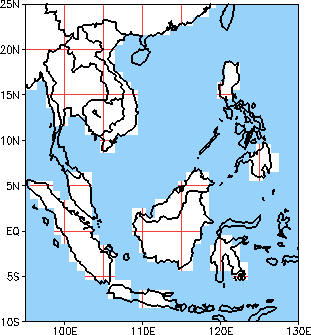 map of Southeast Asia with grid regions