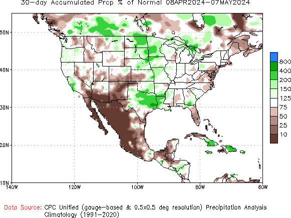 30-Day % of Normal Precipitation
