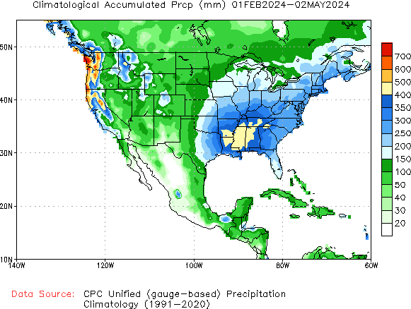 February to current Normal Precipitation (millimeters)