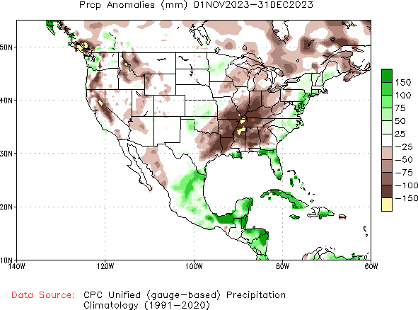 November to current Precipitation Anomaly (millimeters)