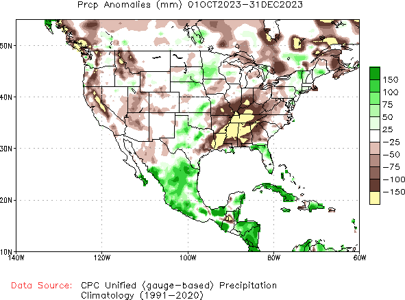 October to current Precipitation Anomaly (millimeters)