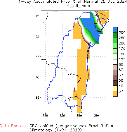 1-Day Percent of Normal Precipitation (%)