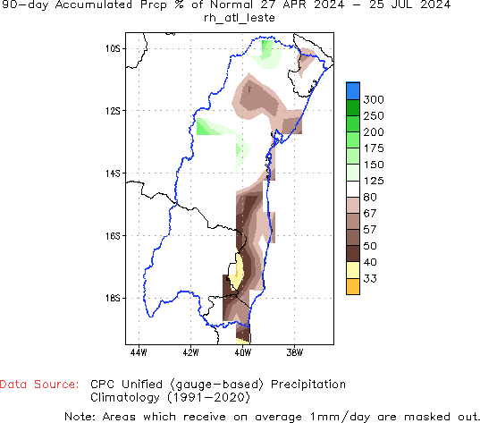 90-Day Percent of Normal Precipitation (%)