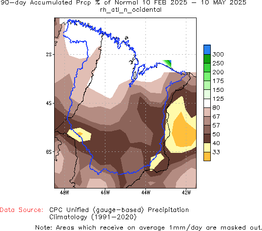90-Day Percent of Normal Precipitation (%)
