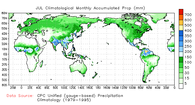 JULY Precipitation Climatology (mm)