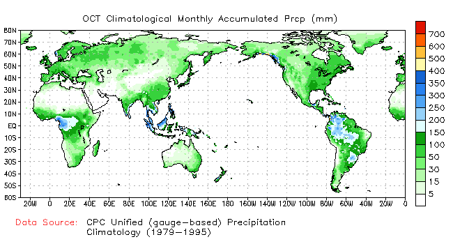 OCTOBER Precipitation Climatology (mm)