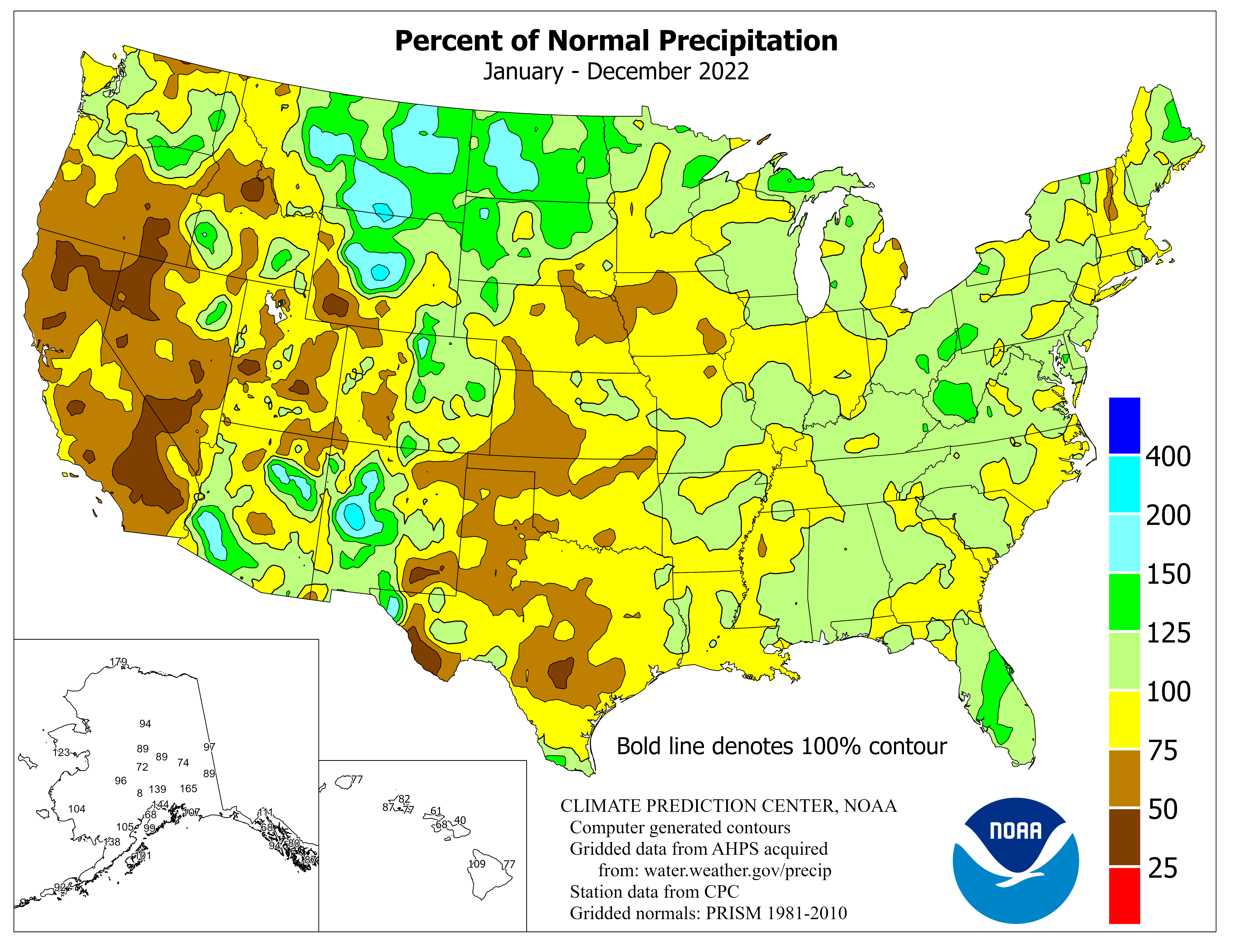 United States Twelve Month Percent of Normal Precipitation Graphic