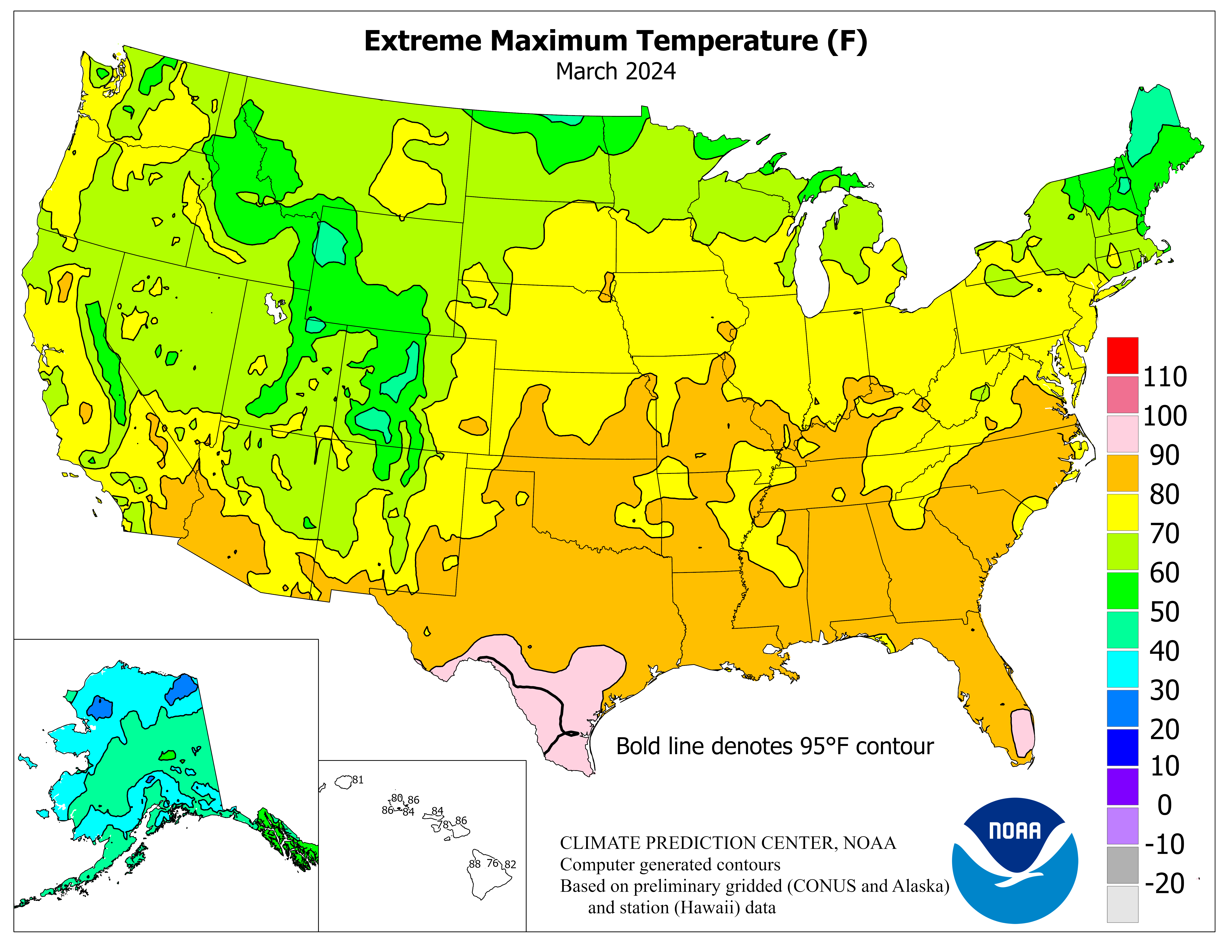 United States Monthly Extreme Maximum Temperature Graphic