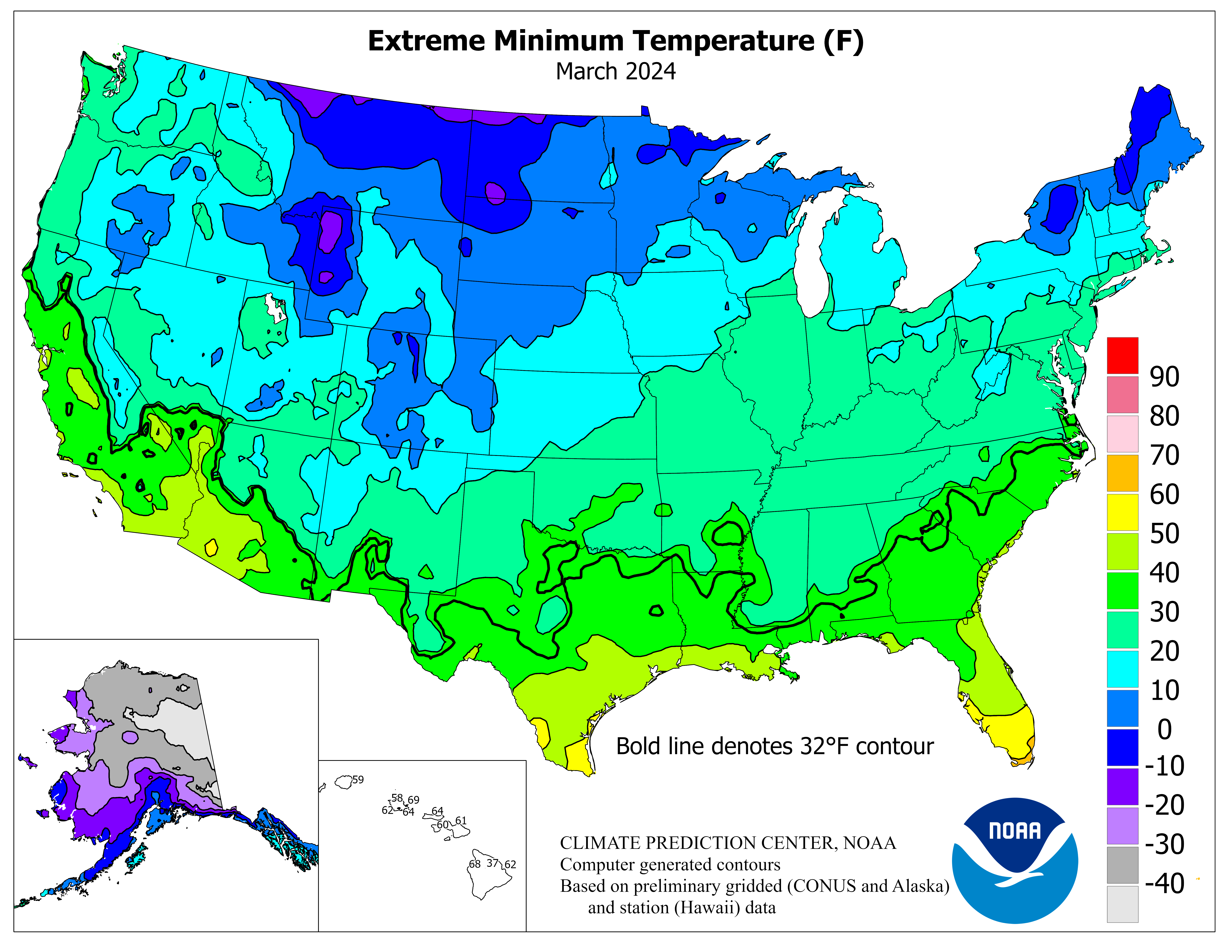 United States Monthly Extreme Minimum Temperature Graphic