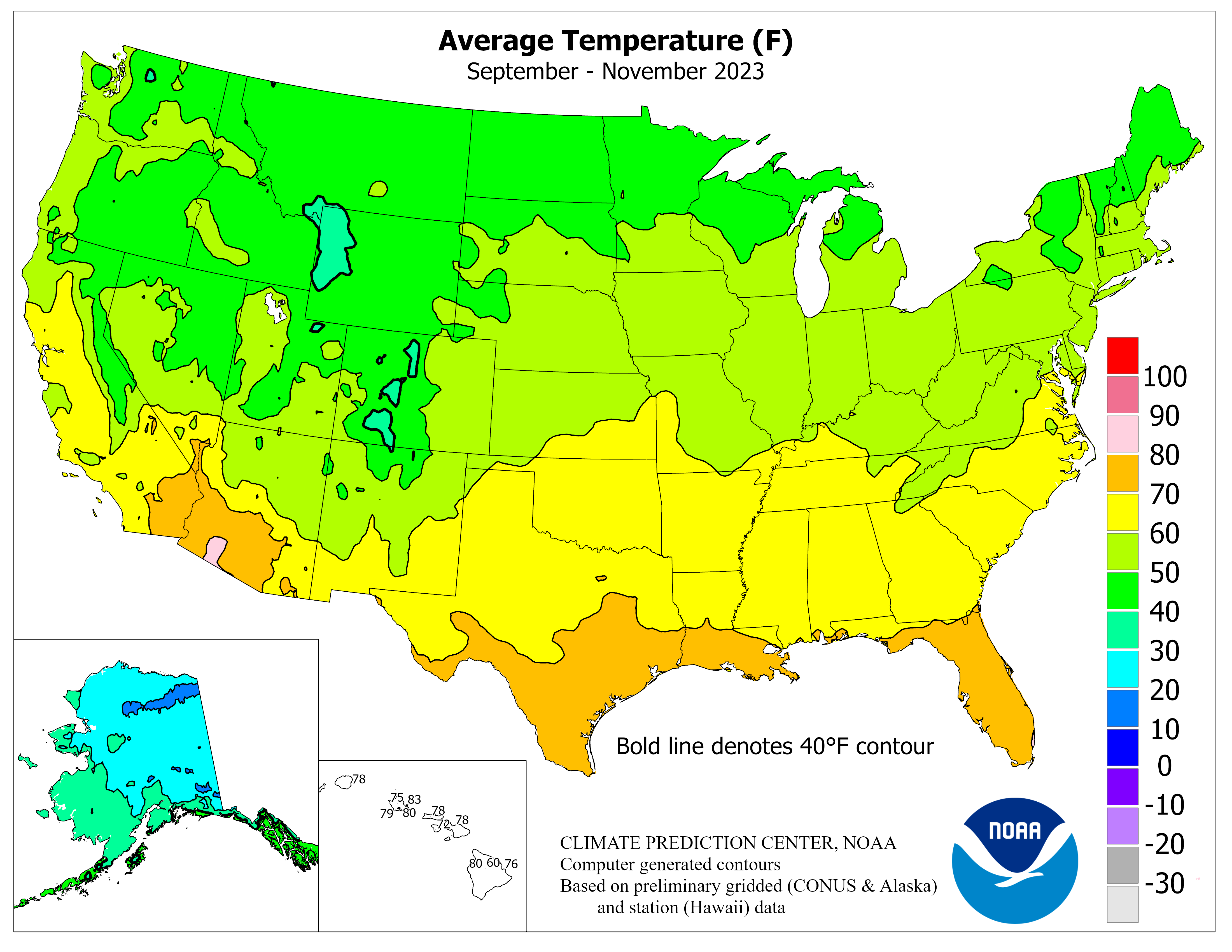 United States Three Month Average Temperature Graphic
