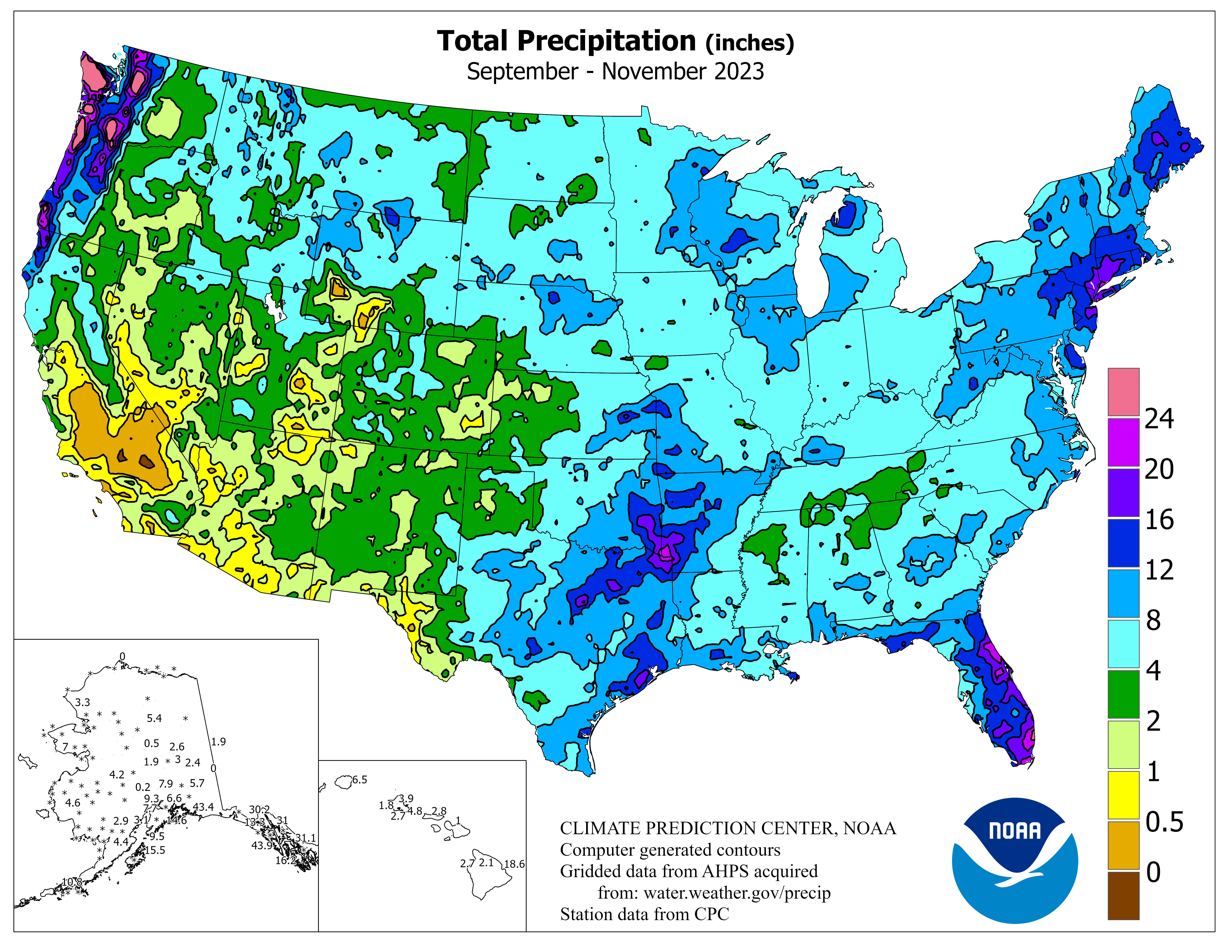 United States Three Month Total Precipitation Graphic