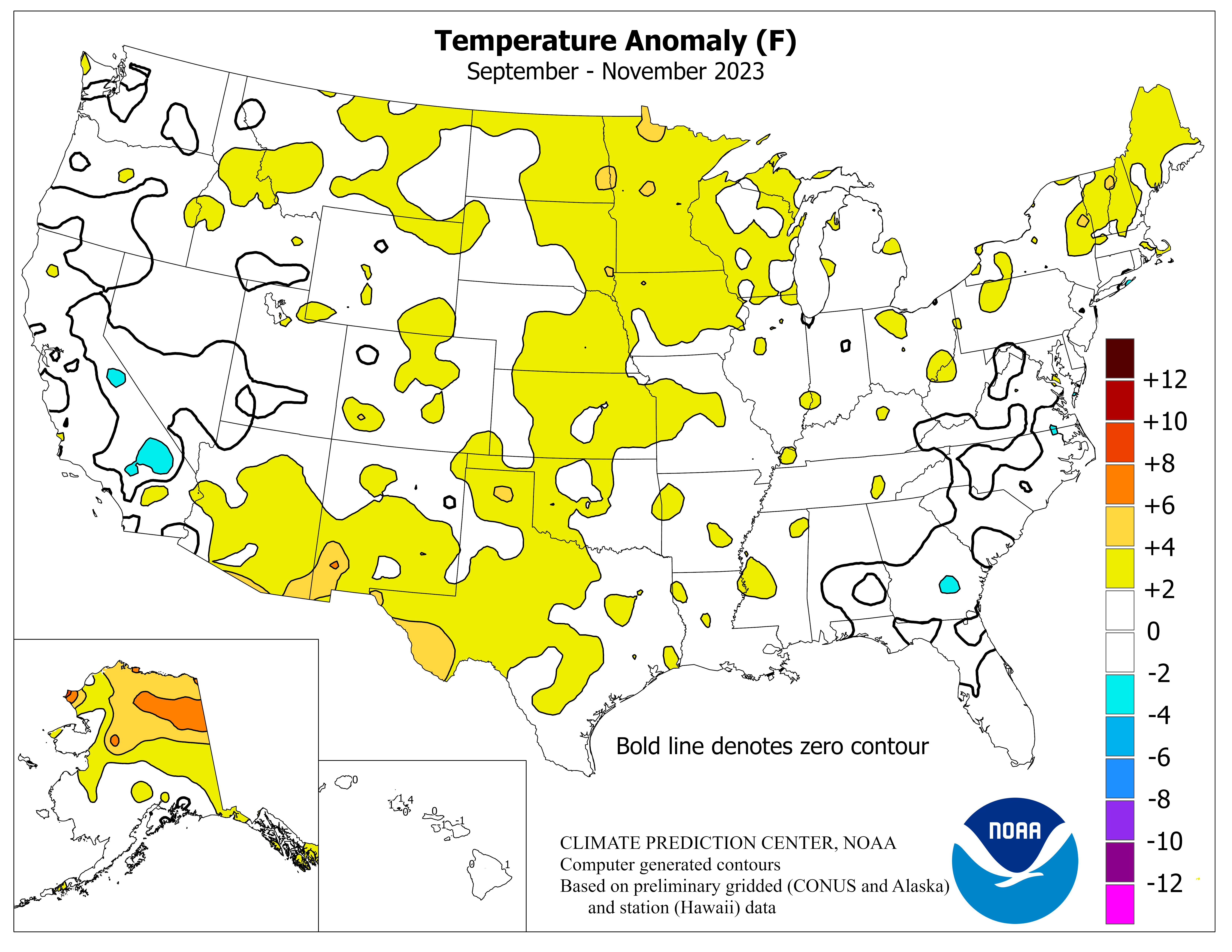 United States Three Month Temperature Anomaly Graphic