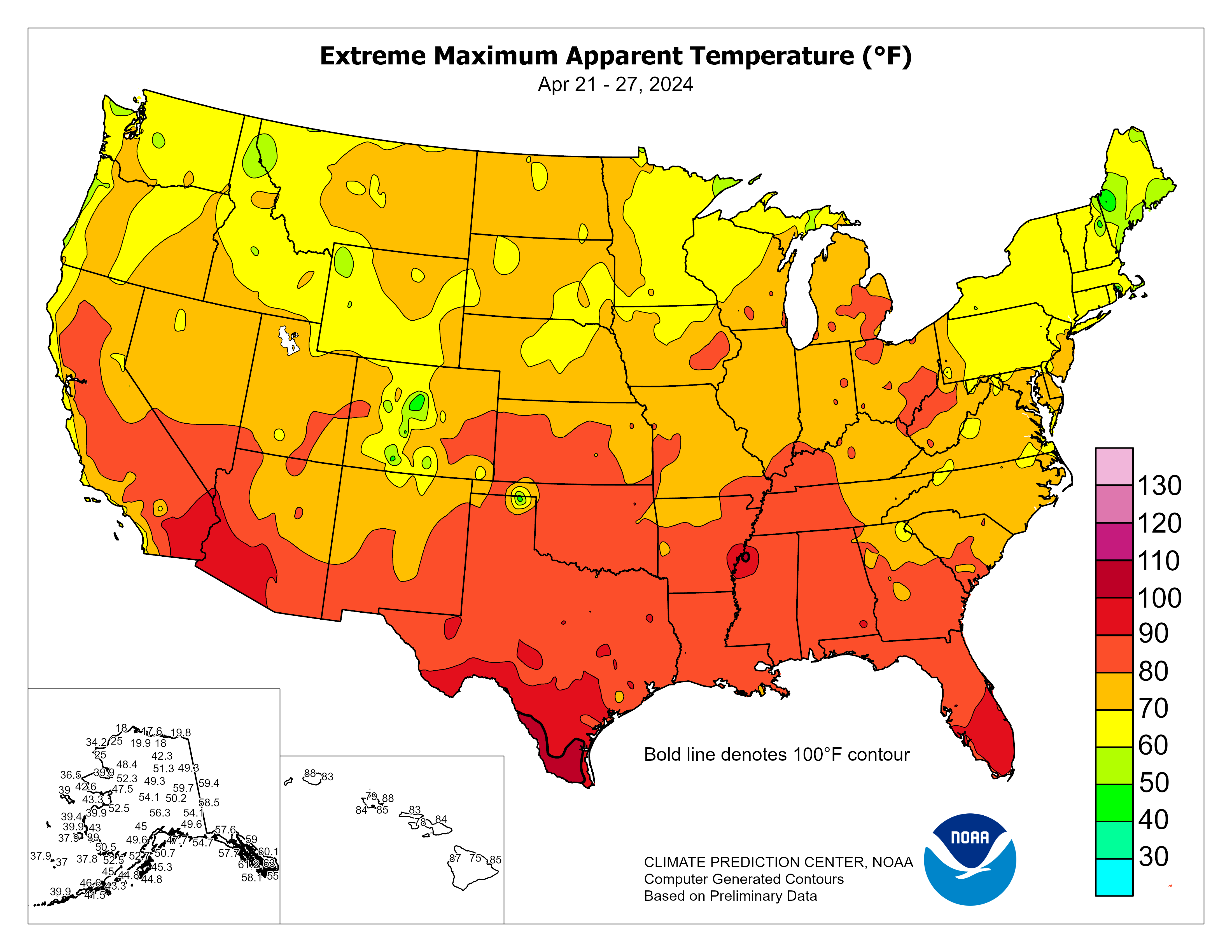 United States Weekly Extreme Apparent Temperature Graphic