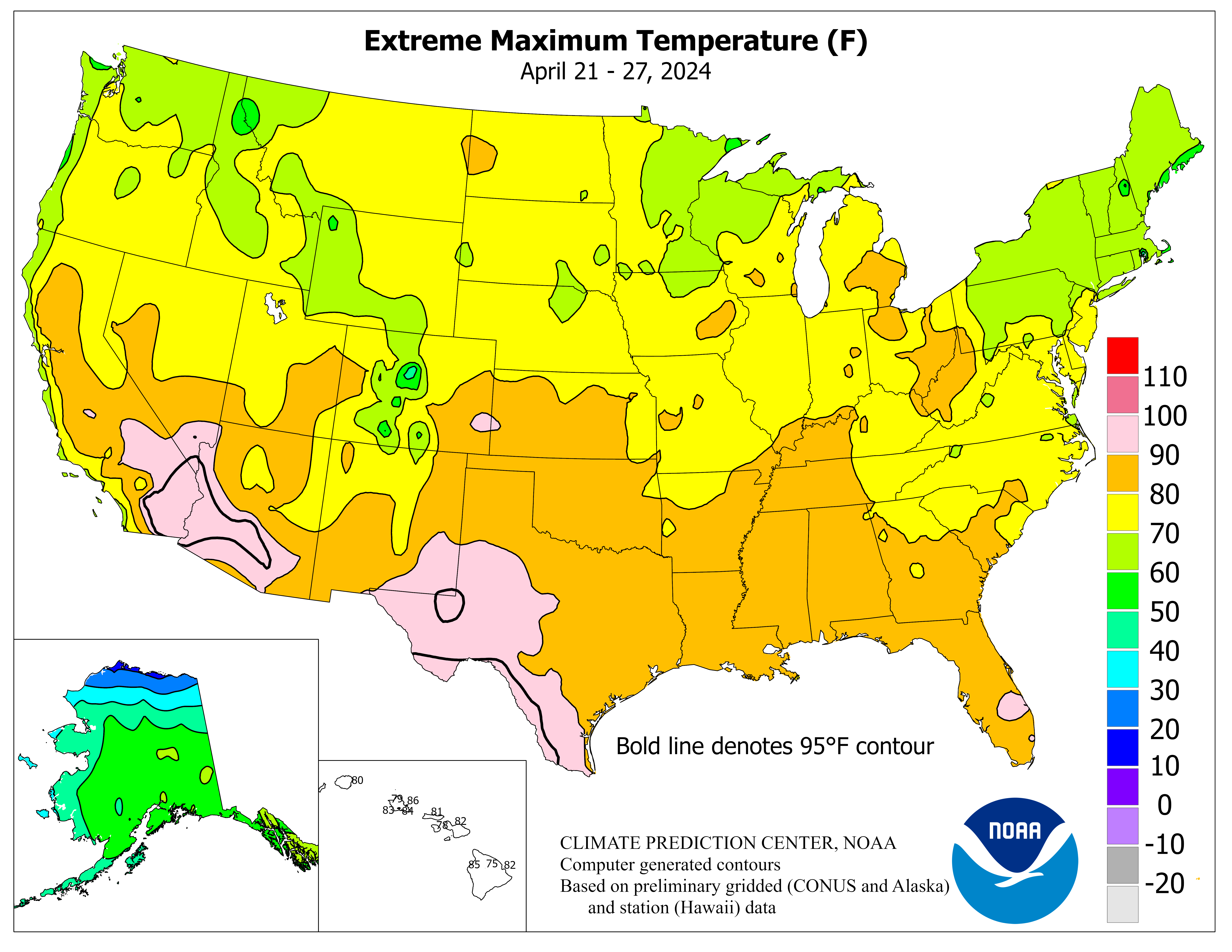 United States Weekly Extreme Maximum Temperature Graphic