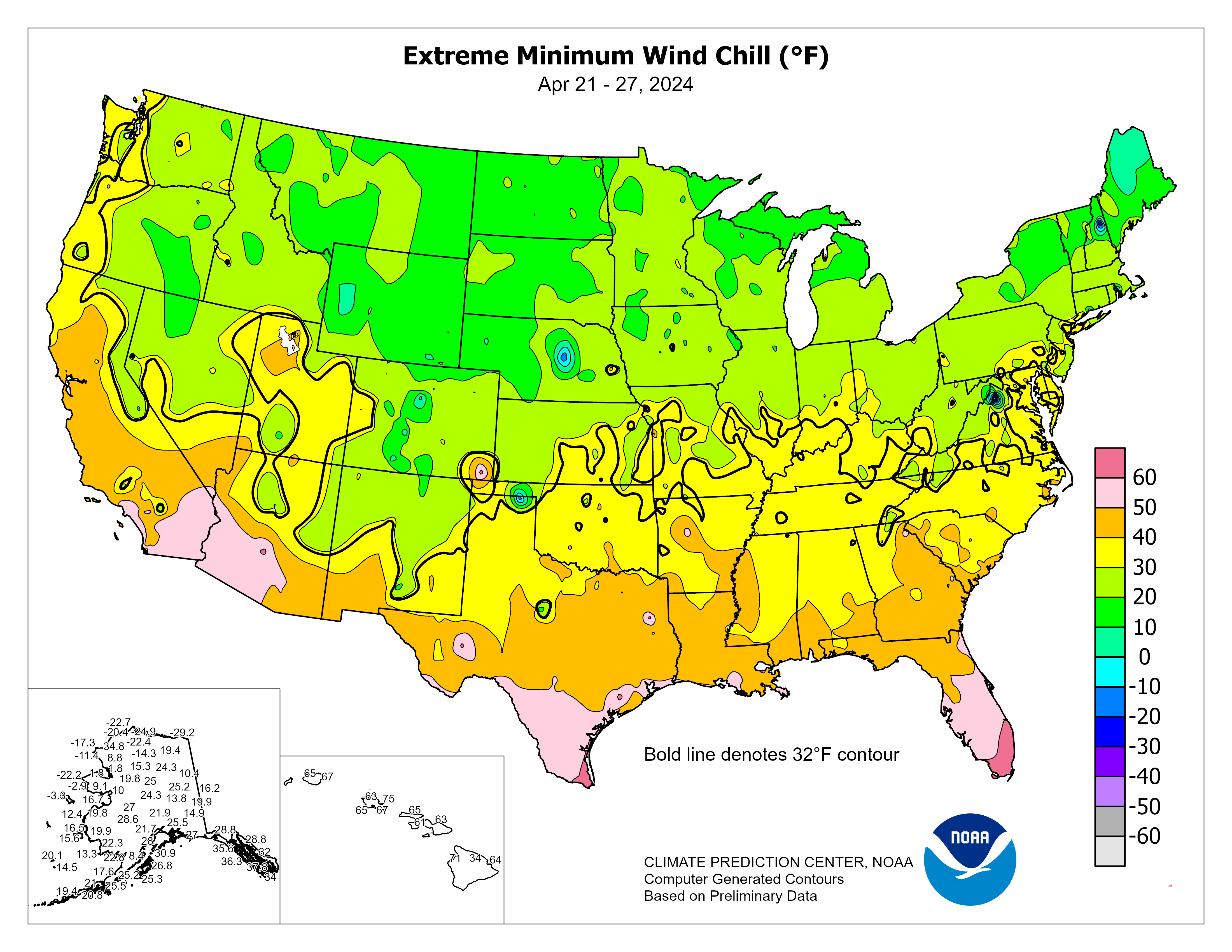 United States Weekly Extreme Wind Chill Temperature Graphic