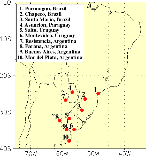 Map of southeastern South America