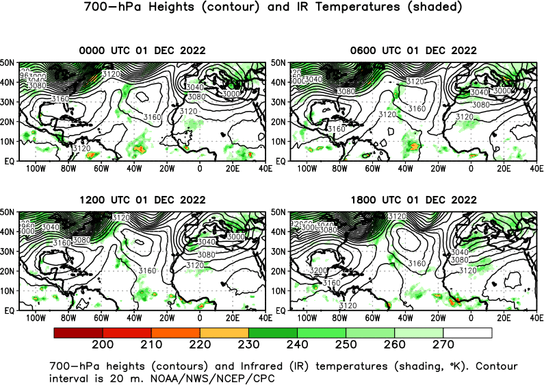 6 hour Atlantic 700 hPa Heights and IR Temperatures
