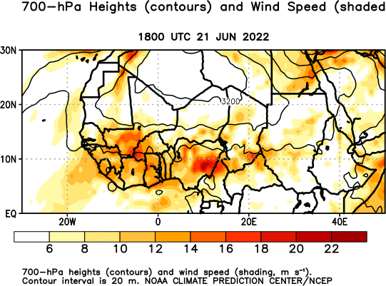 Africa Observed 700 hPa Heights and Wind Speed
