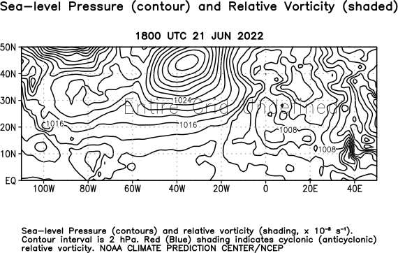 Atlantic Observed 1000 hPa Heights and Relative Vorticity