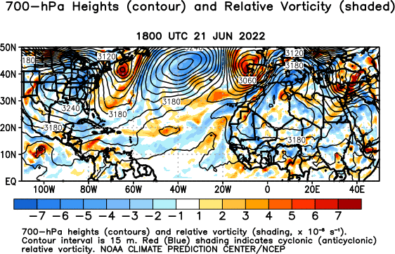 Atlantic Observed 700 hPa Heights and Relative Vorticity