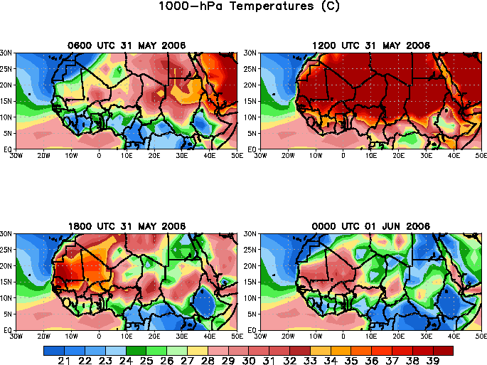 6 hour Africa 1000 hPa Temperatures