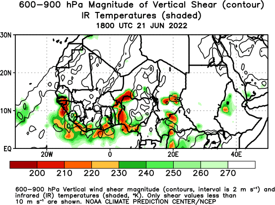 Africa Observed 600-900 hPa Vertical Wind Shear and IR Temperatures