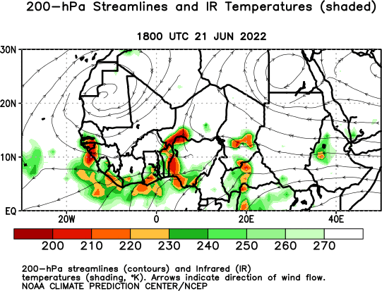 Africa Observed 200 hPa Streamlines and IR Temperatures