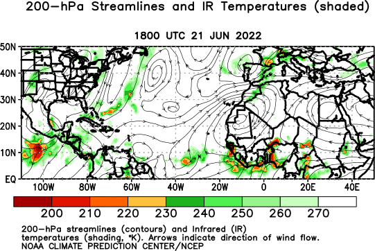 Atlantic Observed 200 hPa Streamlines and IR Temperatures