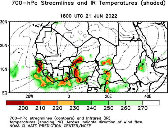 Africa Observed 700 hPa Streamlines and IR Temperatures