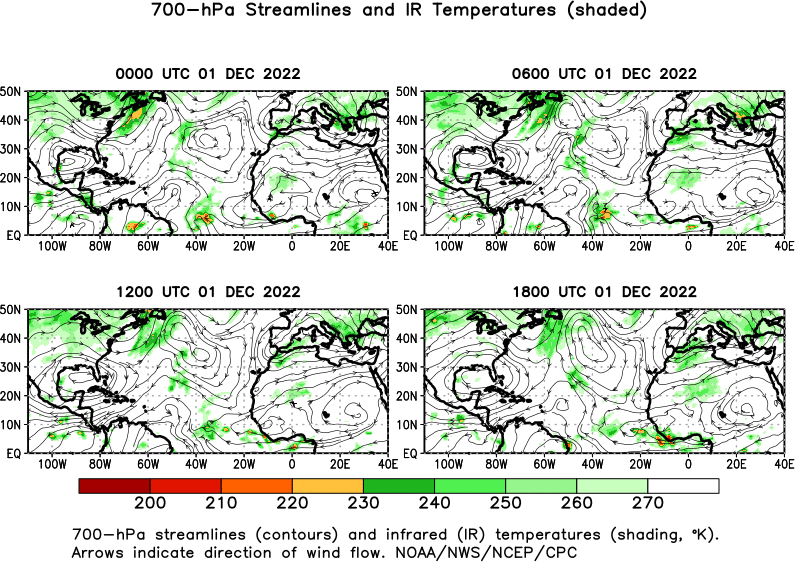 6 hour Atlantic 700 hPa Streamlines and IR Temperatures
