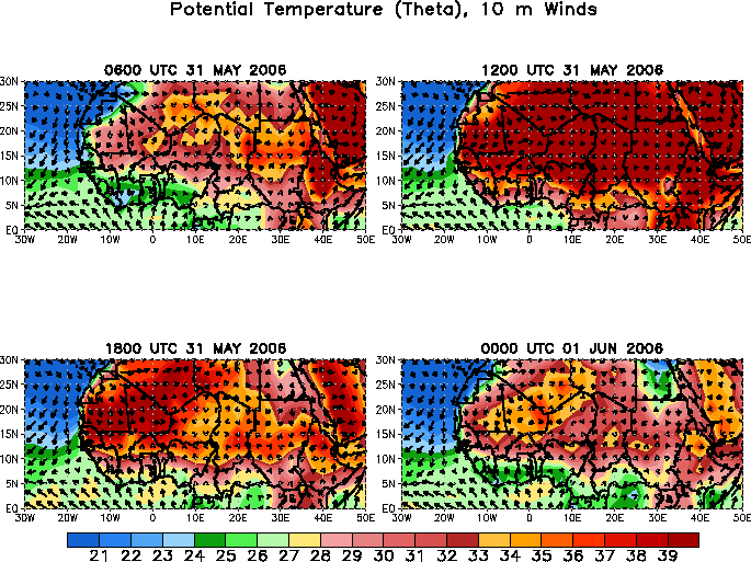 6 hour Africa 1000 hPa Potential Temperature
