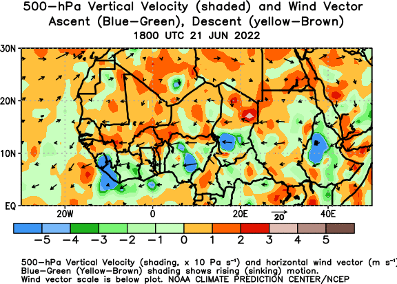 Africa Observed 500 hPa Vertical Velocity and Winds