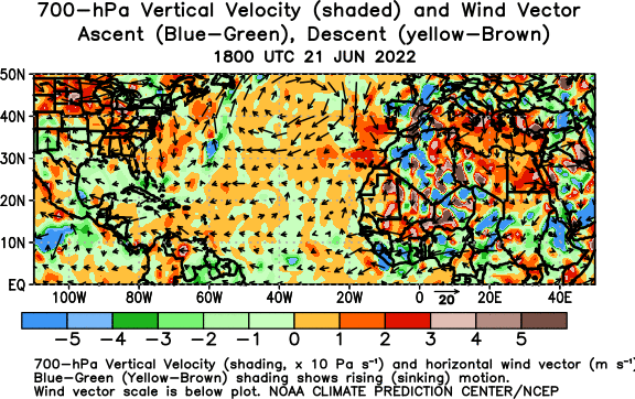 Atlantic Observed 700 hPa Vertical Velocity and Winds