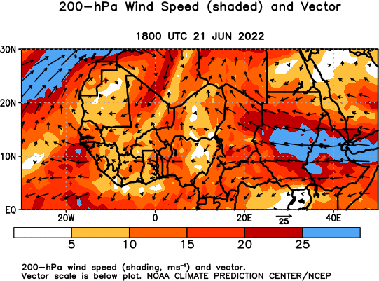 Africa Observed 200 hPa Winds