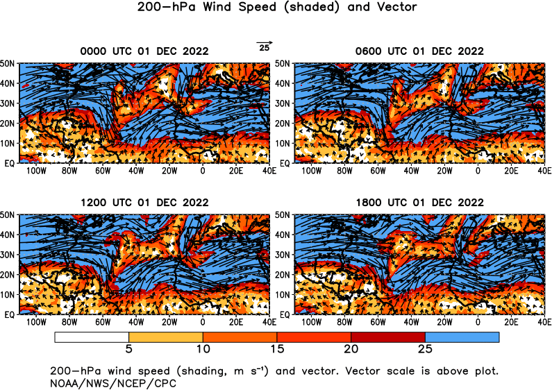 6 hour Atlantic 200 hPa Winds