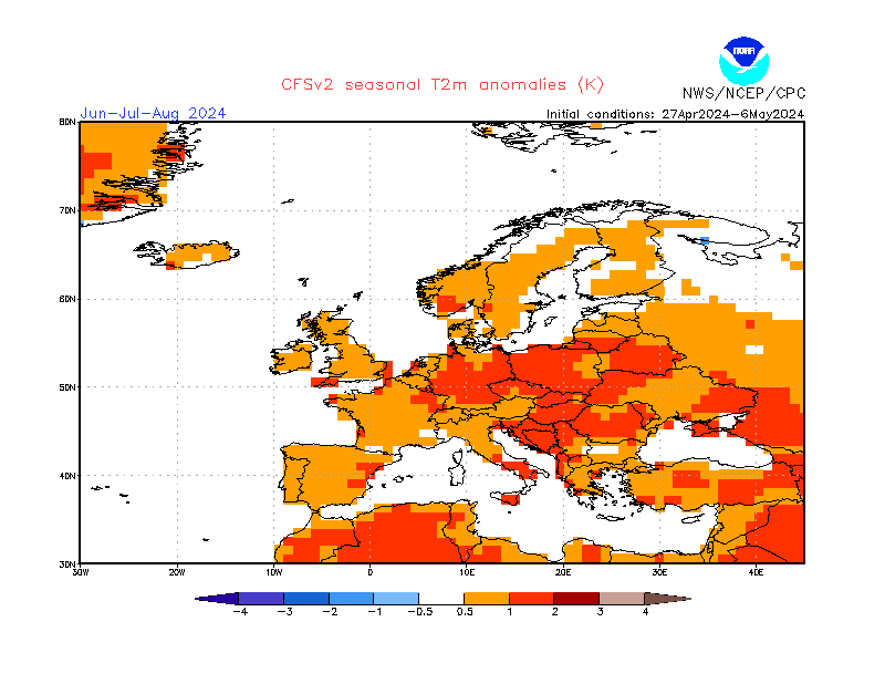 Mappe anomalie temperature Europa nei prossimi mesi